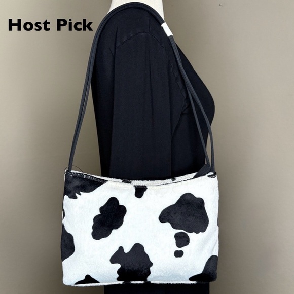 Esprit Handbags - Esprit Vintage White Cow Print Faux Fur Purse Shoulder Bag Zip Closure Rare Y2K